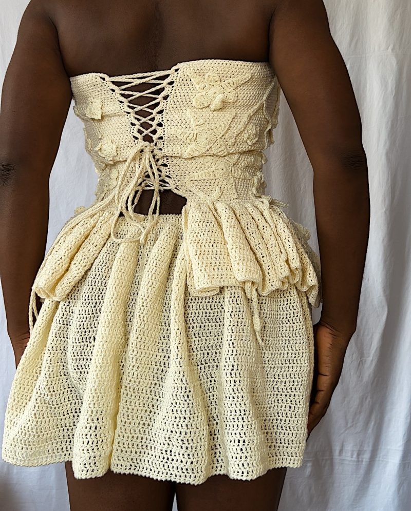 The back of Thato crochet 2-piece skirt and top
