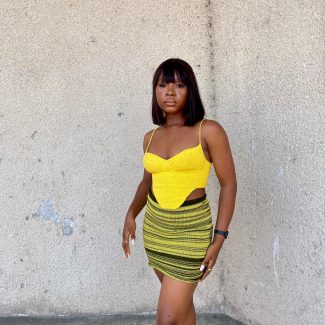Sekodun yellow stripe crochet 2-piece set