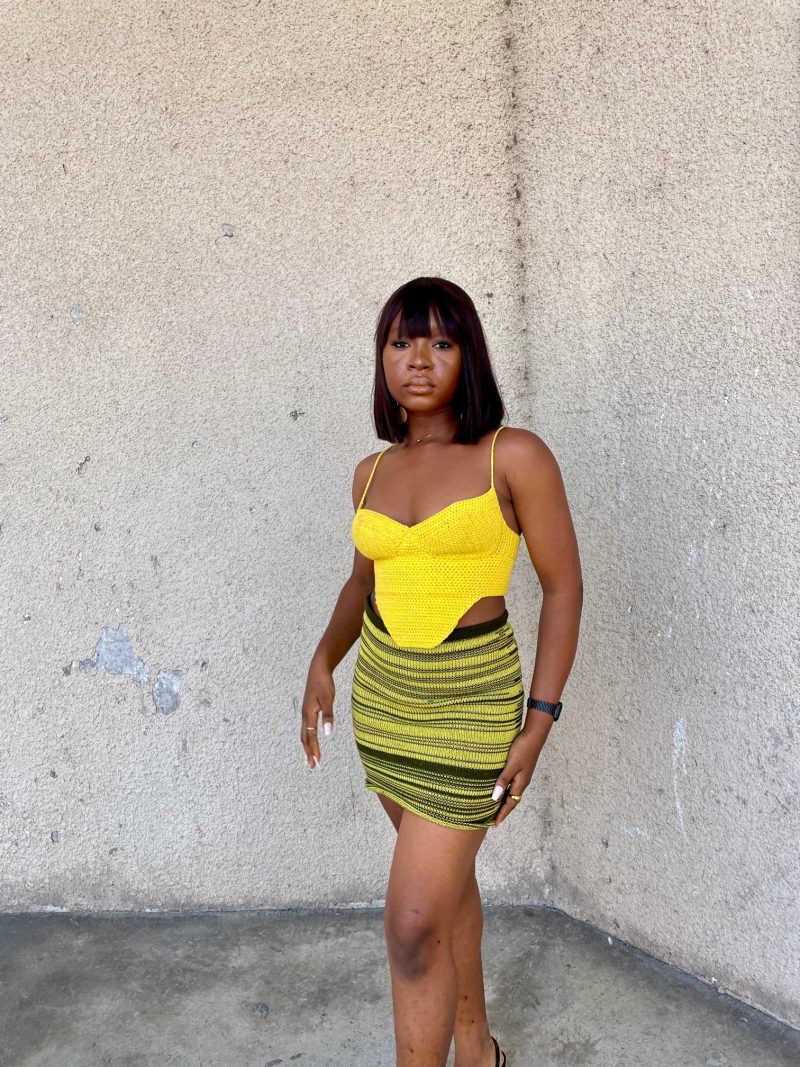 Sekodun yellow stripe crochet 2-piece set