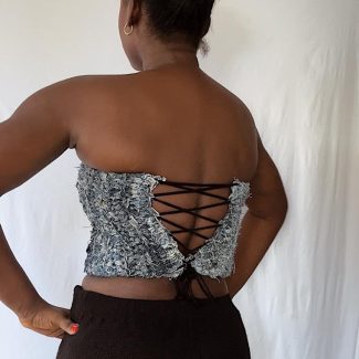 crochet denim top